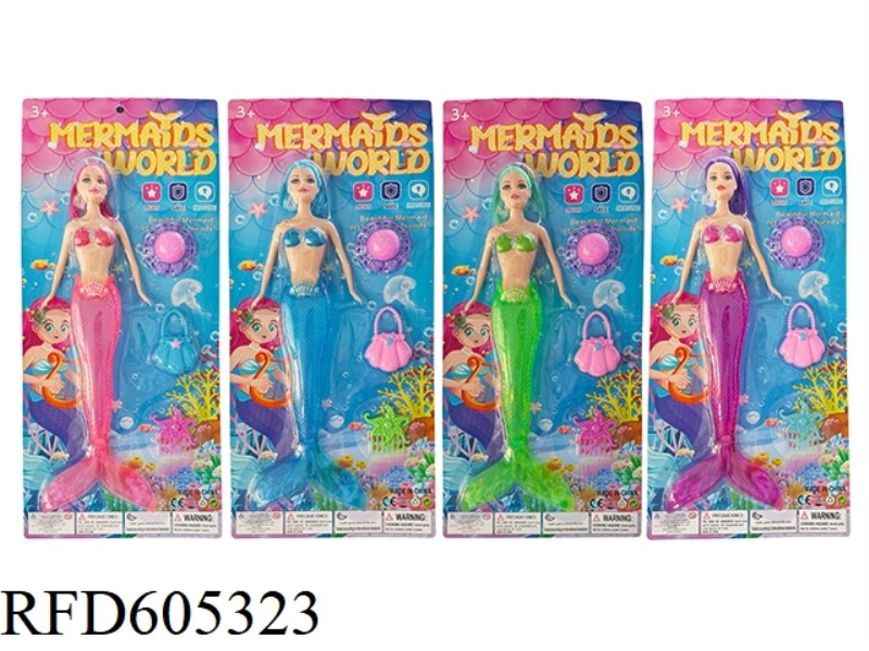 11 INCH FULL-SIZE MERMAID WITH LIGHT HAT, SHELL BAG AND STARFISH COMB