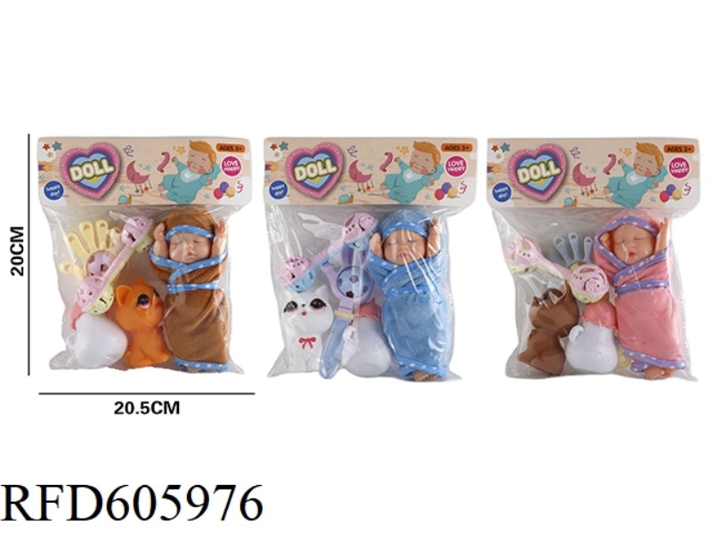 6-INCH ROBE BABY+HAND BELL+PET+BOTTLE