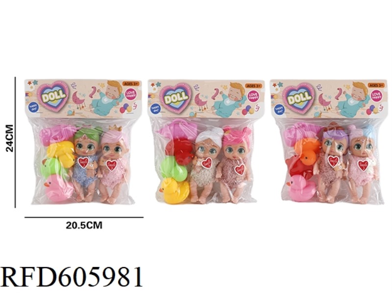 2 DOLLS +3 DUCKS+BOTTLE