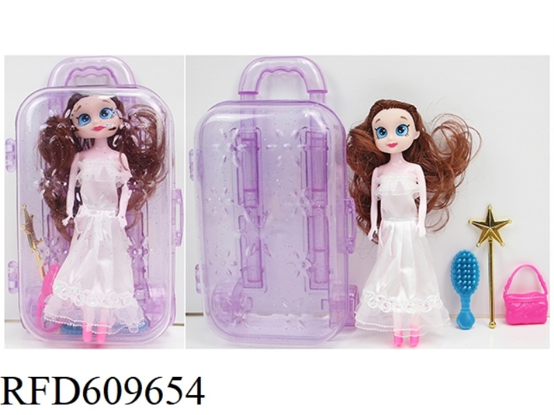 7-INCH 16CM 5-JOINT COLOR PRINTING EYE GOODS DOLL+ACCESSORIES+SUITCASE (COLOR RANDOM)