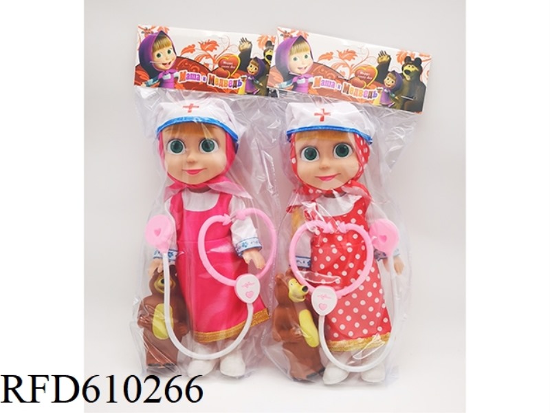 10 INCH EMPTY MARTHA DOLL WITH MUSIC IC+ BEAR+DOCTOR'S HAT+STETHOSCOPE