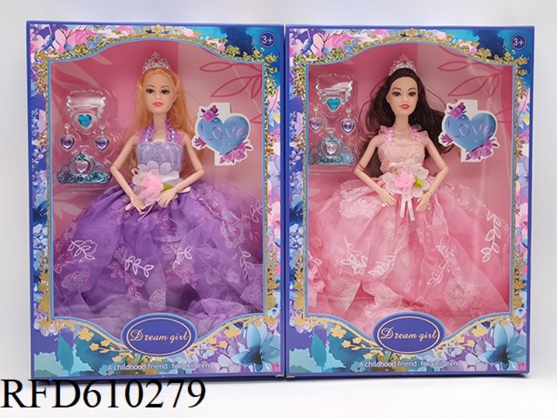 11.5 INCH 9-JOINT FASHION DRESS BARBIE NECKLACE EARRINGS CROWN BLISTER