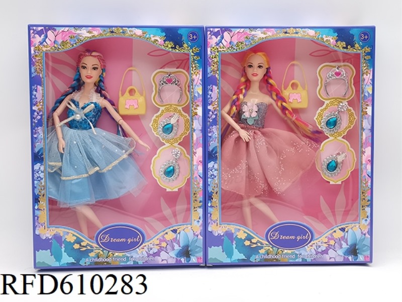 11.5-INCH ELEVEN-JOINT COLOR DOUBLE BRAID FASHION BARBIE BAG+CROWN+EARRINGS