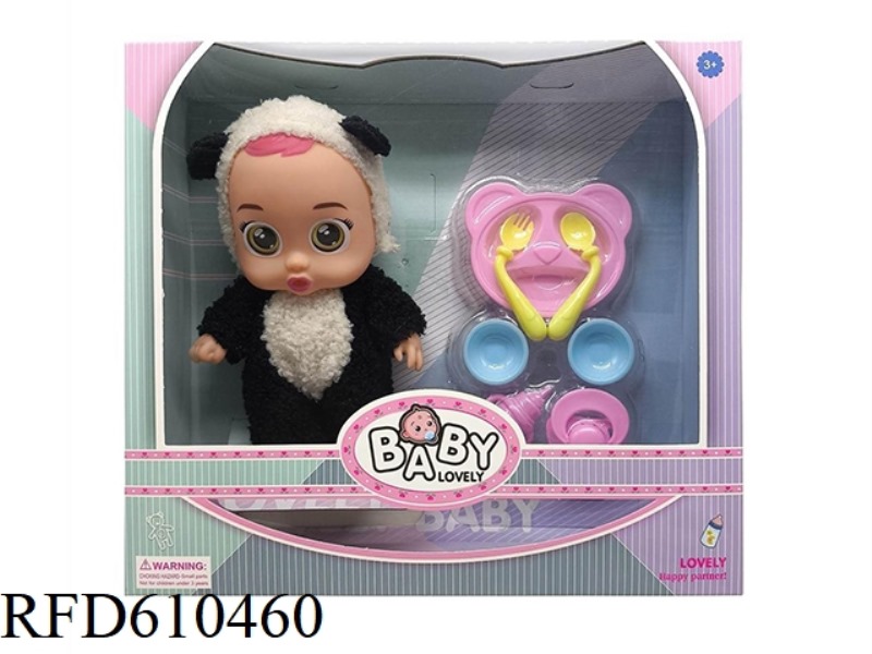 10 INCH VINYL PANDA PLUSH CRYING DOLL WITH TEARS FUNCTION WITH IC FOUR-TONE TABLEWARE PLASTIC ACCESS