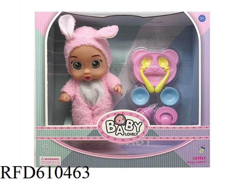 10 INCH VINYL RABBIT PLUSH CRYING DOLL WITH TEARS FUNCTION WITH IC FOUR-TONE TABLEWARE PLASTIC ACCES