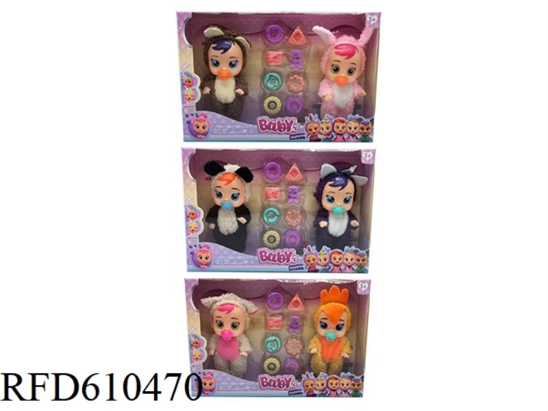 6 INCH VINYL 6 PLUSH CRYING DOLLS WITH TEARS FUNCTION WITH IC FOUR TONES 3 MIXED WITH PLASTIC PARTS.