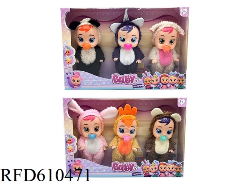 6-INCH VINYL 6 PLUSH CRYING DOLLS WITH TEARS FUNCTION WITH IC FOUR TONES 2 MIXED IN A BOX OF 3.