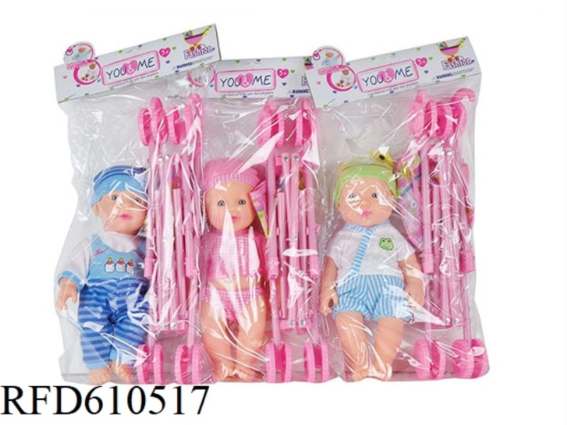 3 12-INCH VINYL EXPRESSION DOLLS WITH CARTS