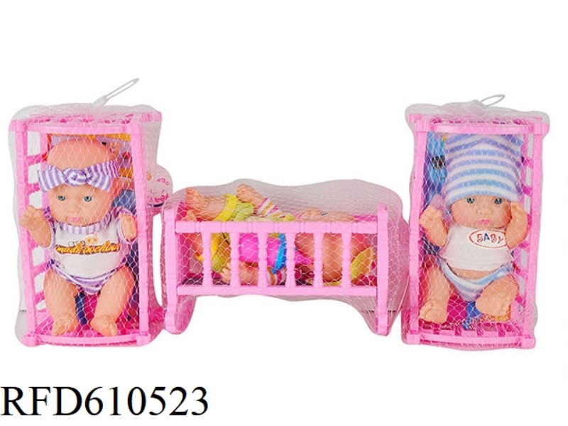 3 8-INCH VINYL EXPRESSION DOLLS WITH BED BOTTLES