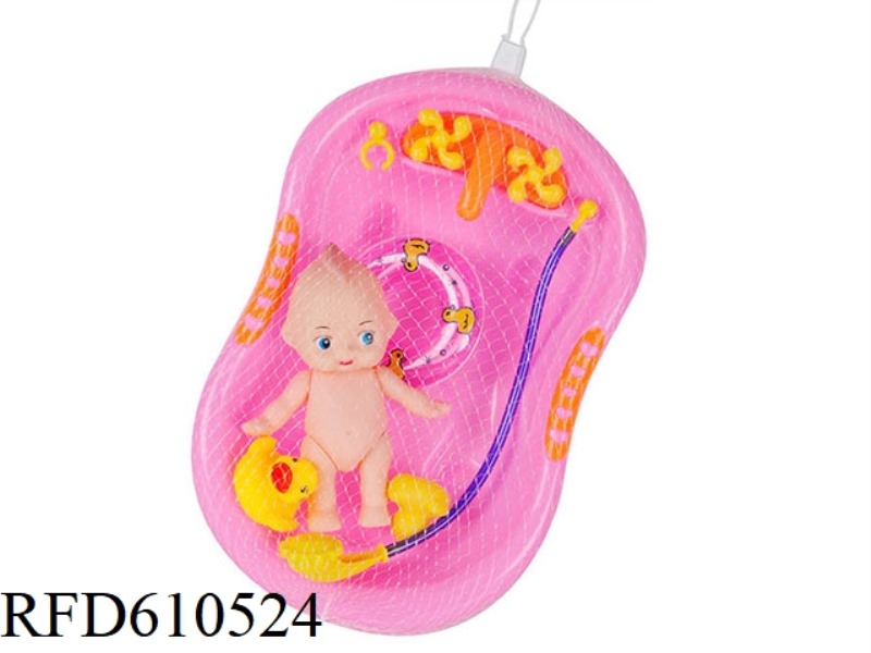 SINGLE 6-INCH VINYL DOLL WITH DUCK IN BATH AND SWIMMING RING