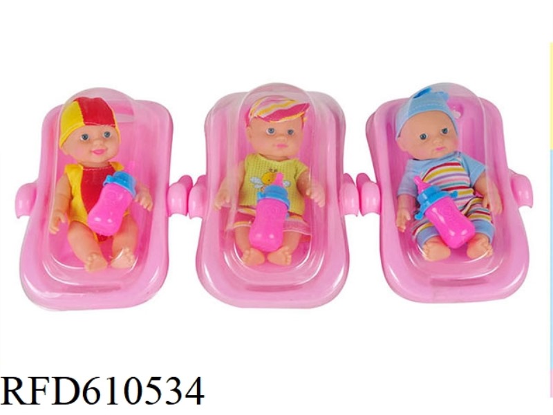 3 6-INCH VINYL EXPRESSION BABY WITH BASKET BOTTLE