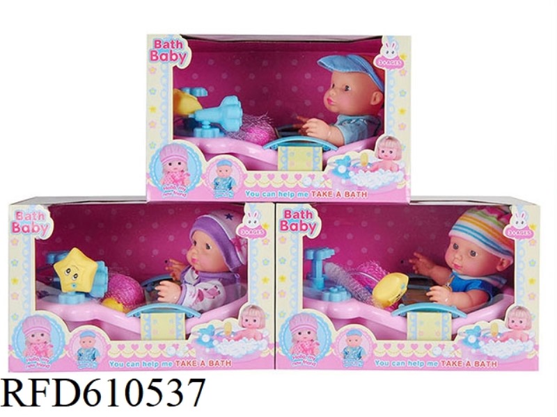 THREE 10-INCH VINYL DOLLS WITH EXPRESSIONS ARE EQUIPPED WITH FUNCTIONAL BATHS.