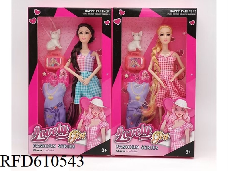 HIGH-END 11.5-INCH REAL 9-JOINT FASHION BARBIE WITH HANGING CLOTHES BAG DOG ACCESSORIES