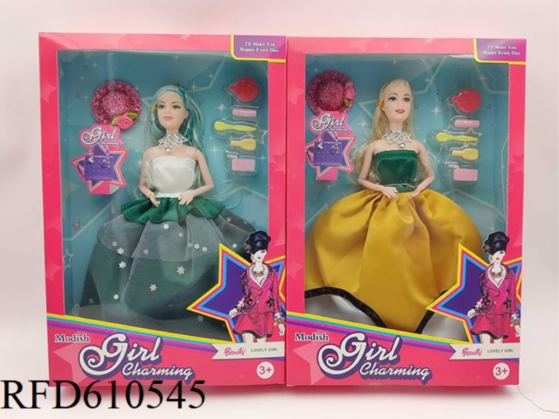 HIGH-END 11.5-INCH REAL 9-JOINT WEDDING BARBIE WITH HAT MAKEUP PLASTIC ACCESSORIES.
