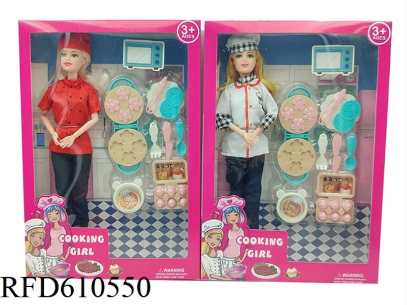 HIGH-END 11.5-INCH REAL 9-JOINT CHEF BARBIE WITH KITCHEN ACCESSORIES BLISTER