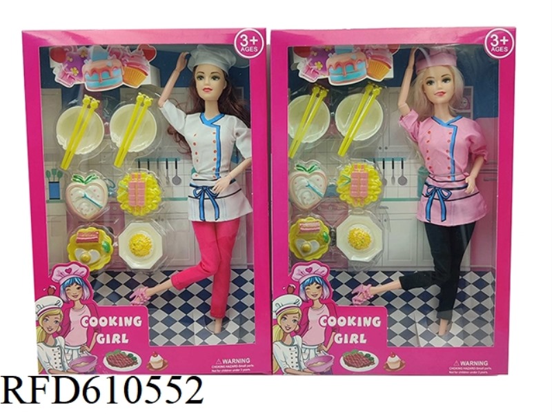 HIGH-END 11.5-INCH REAL 11-JOINT CHEF BARBIE WITH TABLEWARE ACCESSORIES BLISTER.