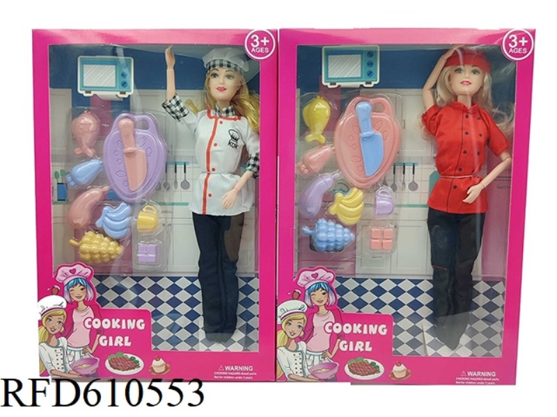 HIGH-END 11.5-INCH REAL 11-JOINT CHEF BARBIE WITH KITCHEN ACCESSORIES BLISTER.