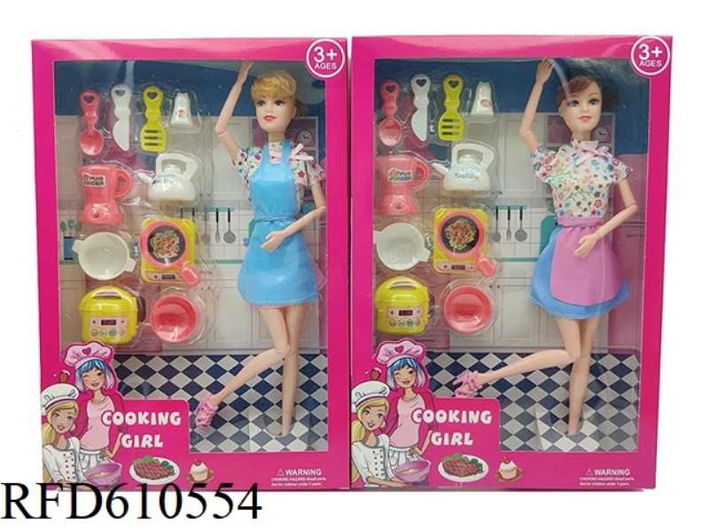HIGH-END 11.5-INCH REAL 11-JOINT CHEF BARBIE WITH KITCHEN ACCESSORIES BLISTER.