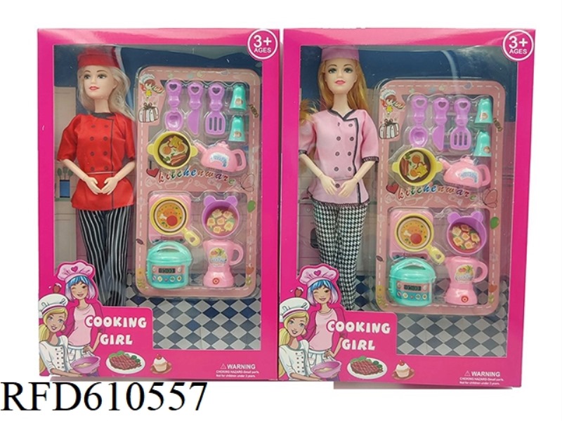 HIGH-END 11.5-INCH REAL 11-JOINT CHEF BARBIE WITH COOKING ACCESSORIES BLISTER.