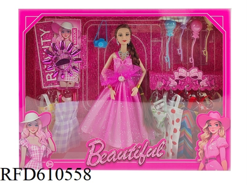 HIGH-END 11.5-INCH REAL 9-JOINT WEDDING BARBIE WITH BALLOON PLASTIC SUN ACCESSORIES HANGING SKIRT AC