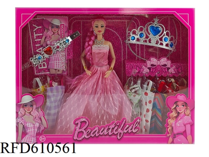 HIGH-END 11.5-INCH REAL 9-JOINT WEDDING DRESS BARBIE WITH BIG CROWN HANGING SKIRT ACCESSORIES