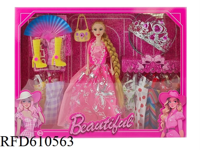 HIGH-END 11.5-INCH REAL 9-JOINT WEDDING DRESS BARBIE WITH BIG CROWN FAN SHOES HANGING SKIRT ACCESSOR