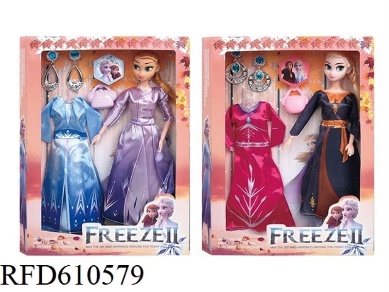 11.5 INCH REAL 9-JOINT FROZEN WITH HANDBAGS, CLOTHES, JEWELRY ACCESSORIES TWO MIXED.