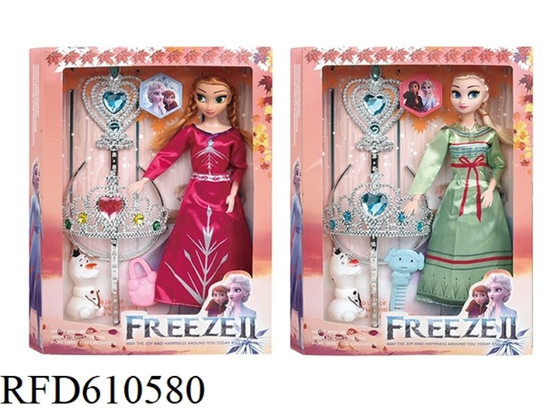 11.5-INCH REAL 9-JOINT FROZEN WITH CROWN, MAGIC WAND, SNOW TREASURE AND DRESSING ACCESSORIES TWO MIX