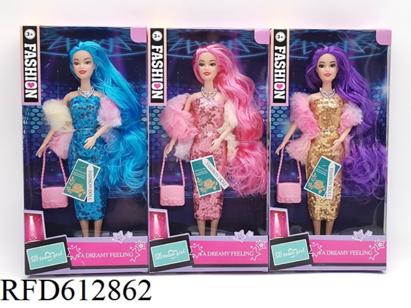 11.5 INCH 9 JOINTS LONG HAIR FASHION BARBIE NECKLACE+BAG