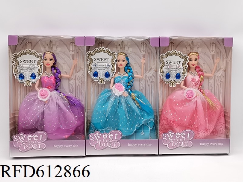11.5 INCH 9 JOINTS REAL GOLD BRAID FASHION BARBIE EARRINGS+NECKLACE+HAND STICK FLOWER