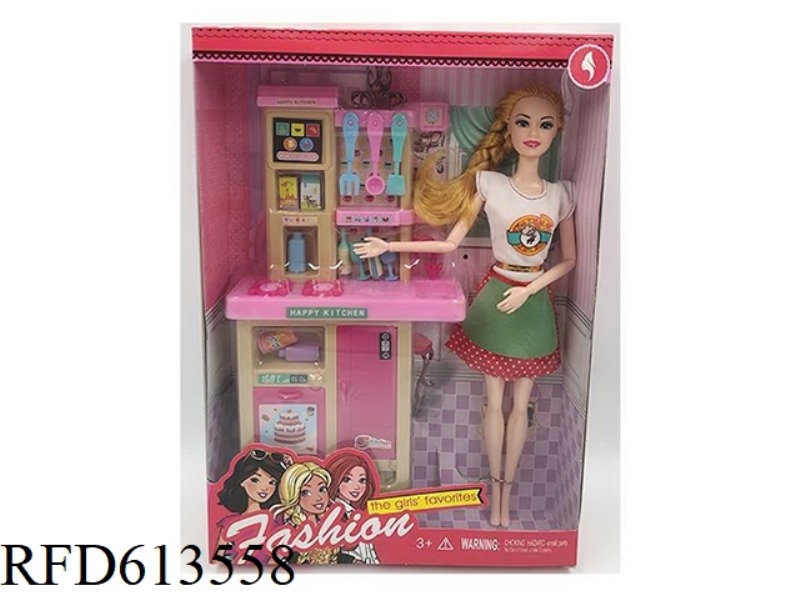 HIGH-END 11.5-INCH REAL 9-JOINT FASHION SKIRT BARBIE WITH GAS STOVE PLASTIC PARTS.