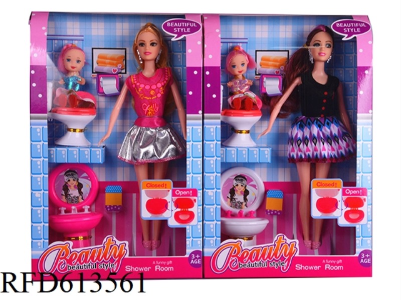 11.5-INCH BIGFOOT BARBIE WITH THREE-INCH CHILDREN WITH TOILET SET