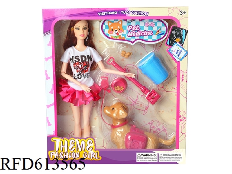 PET CARE THEME 11.5 INCH ARTICULATED HAND AND FOOT BARBIE WITH PET CARE SET