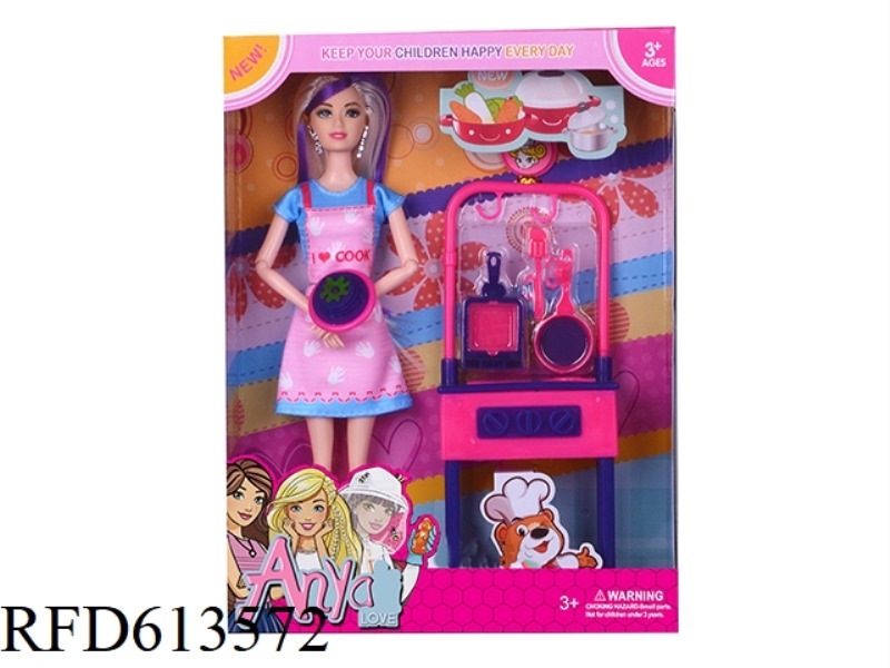 KITCHEN THEME 11.5-INCH ARTICULATED HAND AND FOOT BARBIE WITH KITCHEN UTENSILS SET