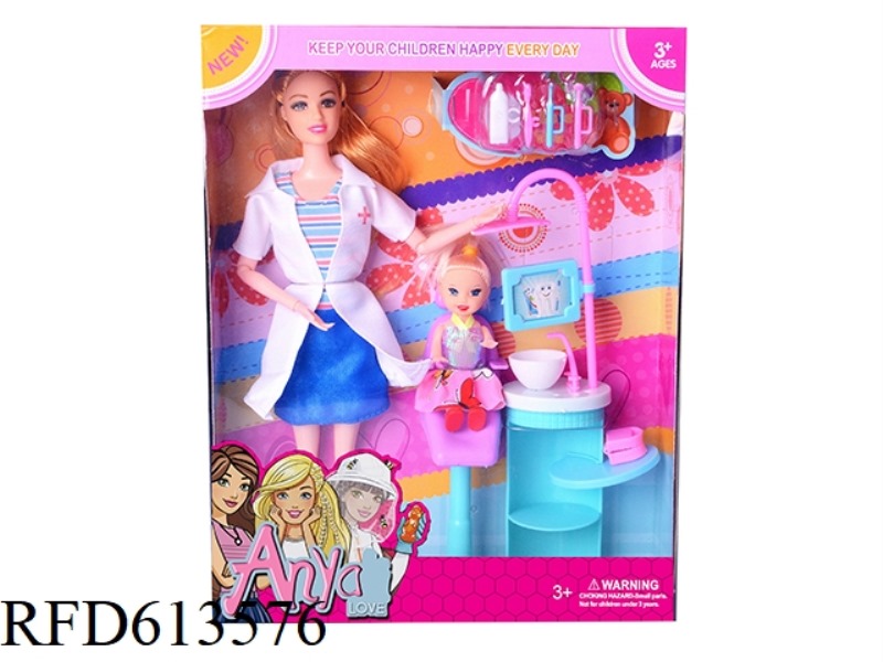BABY THEME 11.5 INCH ARTICULATED HAND BIGFOOT BARBIE WITH LITTLE KELLY DENTIST SET