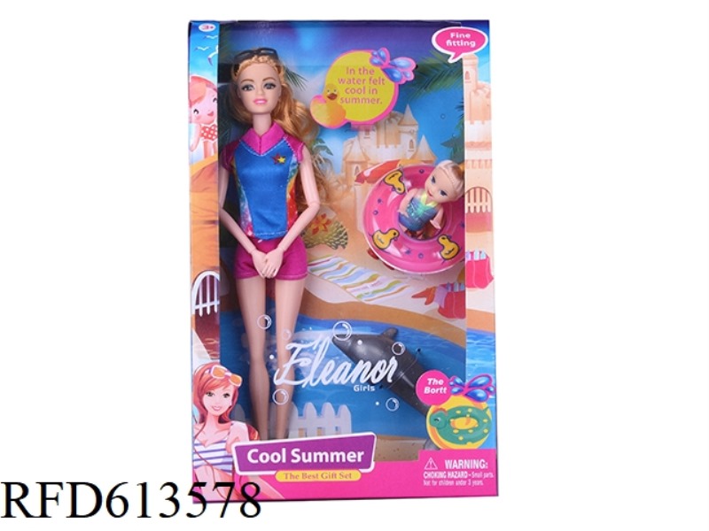 SUMMER THEME 11.5 INCH ARTICULATED HAND BIGFOOT BARBIE WITH THREE INCH KELLY DOLPHIN SUIT