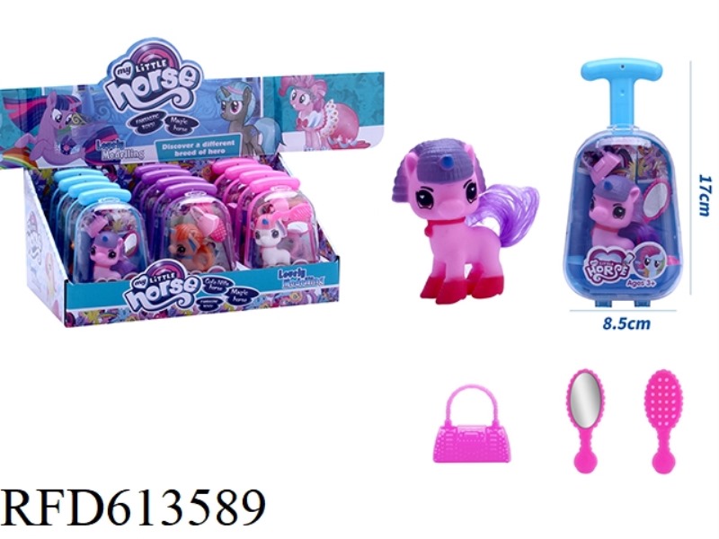 NEW CUTE VINYL PONY WITH HANDBAG, COMB AND MIRROR ACCESSORIES 12PCS