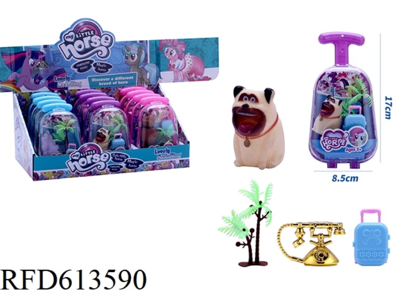 NEW CUTE VINYL ANIMALS WITH LUGGAGE, SMALL TREES, TELEPHONE ACCESSORIES 12PCS