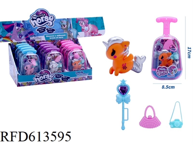NEW CUTE VINYL FISHTAIL UNICORN WITH MAGIC WAND, HANDBAG AND CAMERA ACCESSORIES 12PCS