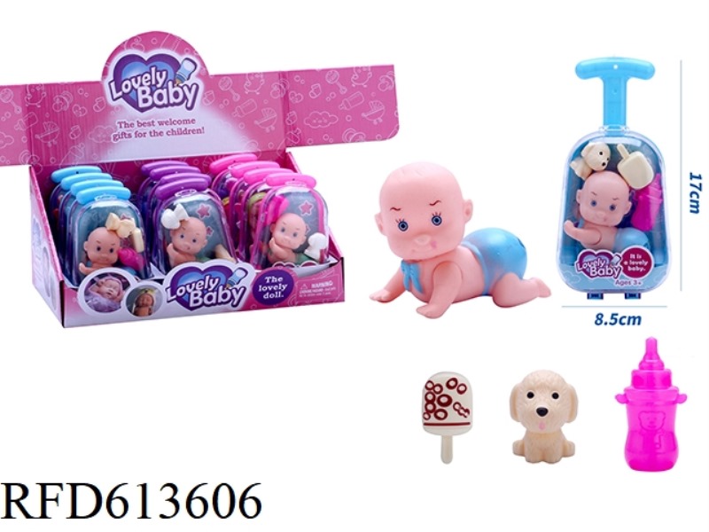 NEW CUTE VINYL CLIMBING DOLL WITH PET DOG, BOTTLE AND ICE CREAM ACCESSORIES 12PCS