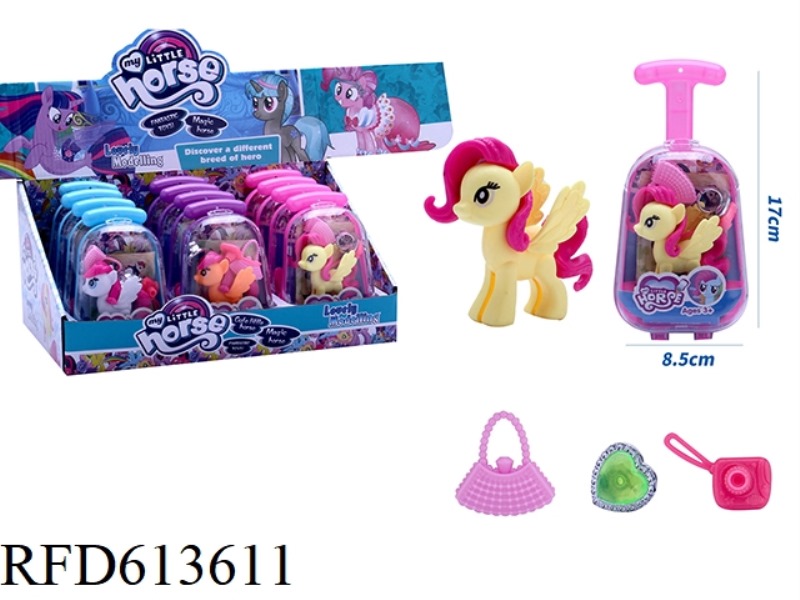 NEW CUTE PLASTIC PEGASUS WITH HANDBAGS, CAMERAS, LOVE ACCESSORIES 12PCS