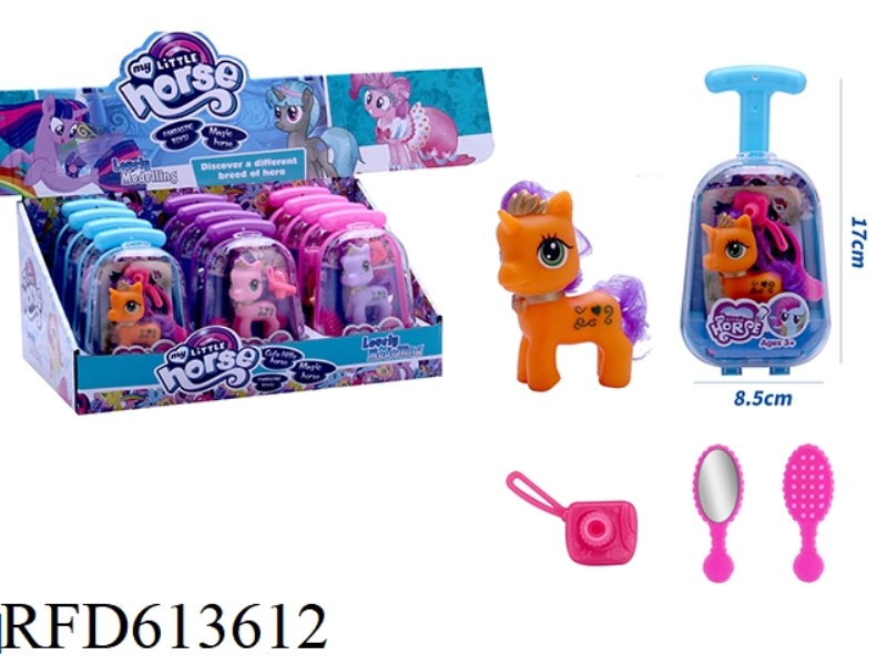 NEW CUTE VINYL CROWN PONY WITH HANDBAG, COMB AND MIRROR ACCESSORIES 12PCS