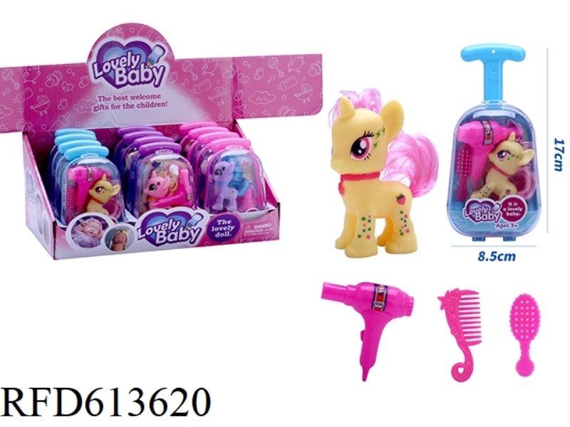 NEW CUTE VINYL FRUIT PONY WITH HAIR DRYER, COMB, MIRROR ACCESSORIES 12PCS