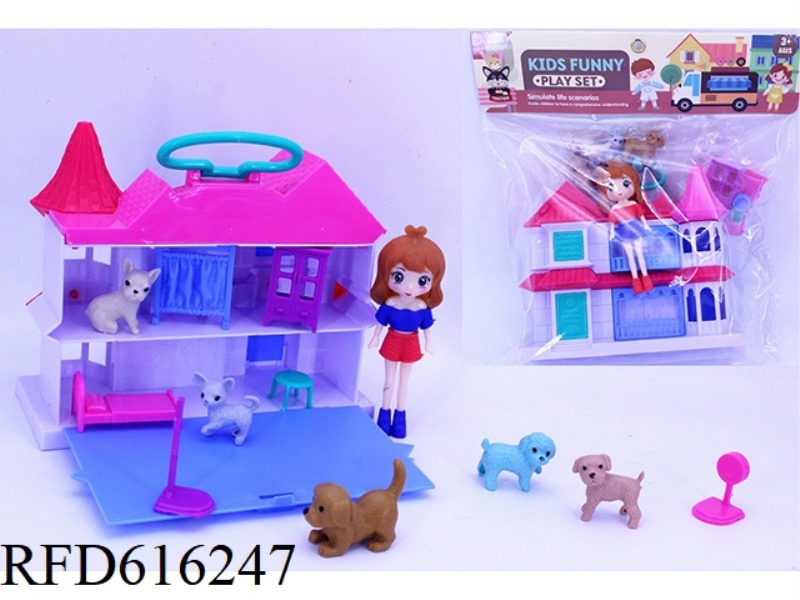 12CM girl portable flip villa set (5 puppy furniture)