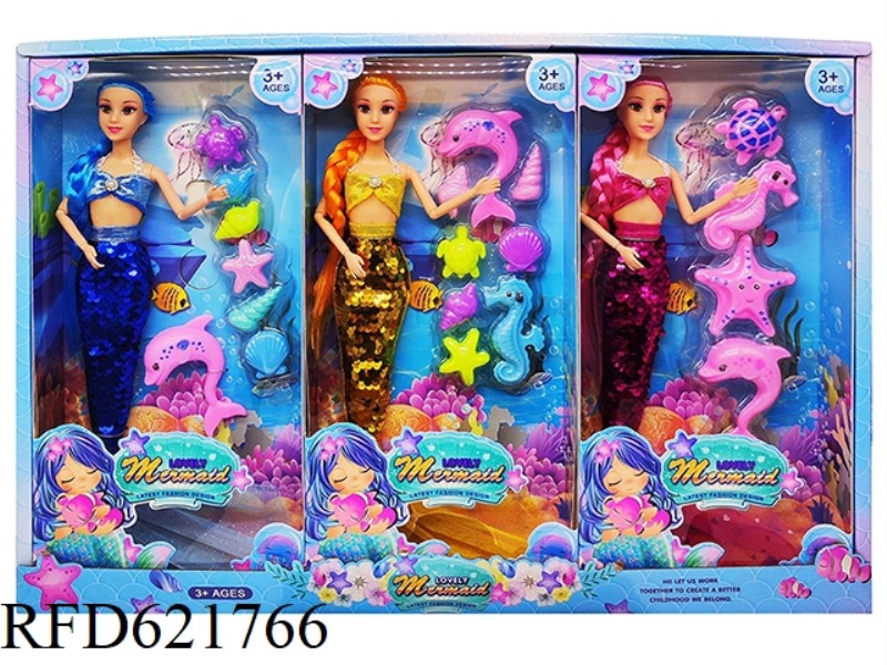 12 INCH MERMAID DOLL+ACCESSORIES 3PCS