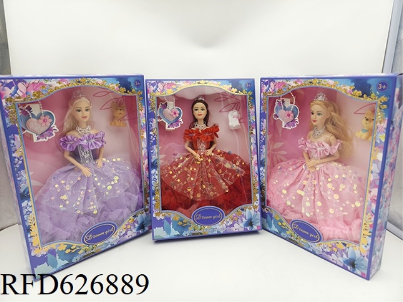 11-INCH REAL 9-JOINT DRESS BARBIE+BAG+DOG