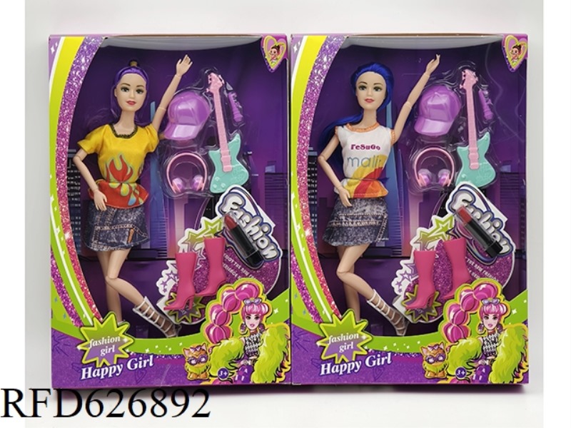 11 INCH REAL 11 JOINTS FASHION BARBIE+GUITAR BLISTER+BOOTS+LIPSTICK
