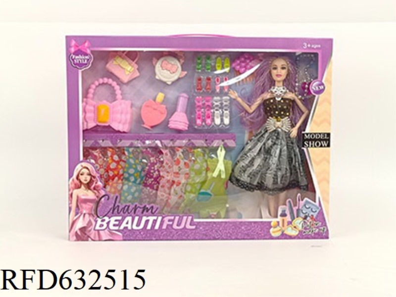 9-JOINT 11.5-INCH SOLID BODY FASHION BARBIE DOLL GIRL WEARING NECKLACE WITH CLOTHING+3 FASHIONABLE B