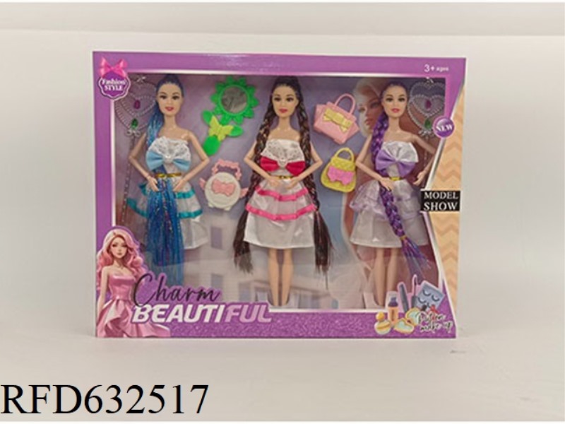 THREE STYLES OF FASHIONABLE BARBIE DOLL GIRLS' THREE SISTERS WITH FAIRY STICK+MIRROR+THREE BAGS