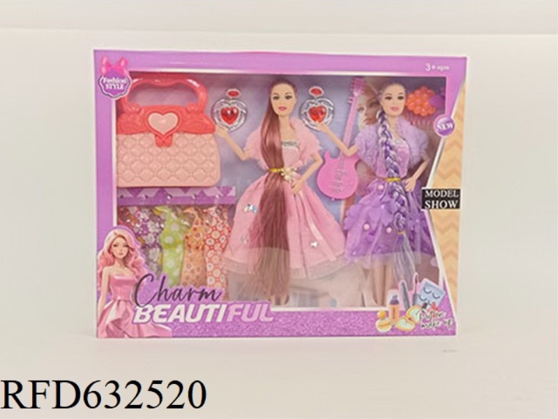 THIGH 9 JOINTS 11.5-INCH FULL LENGTH BRAID FASHION BARBIE DOLL GIRL TWO SISTERS MATCHING CLOTHES+FAS